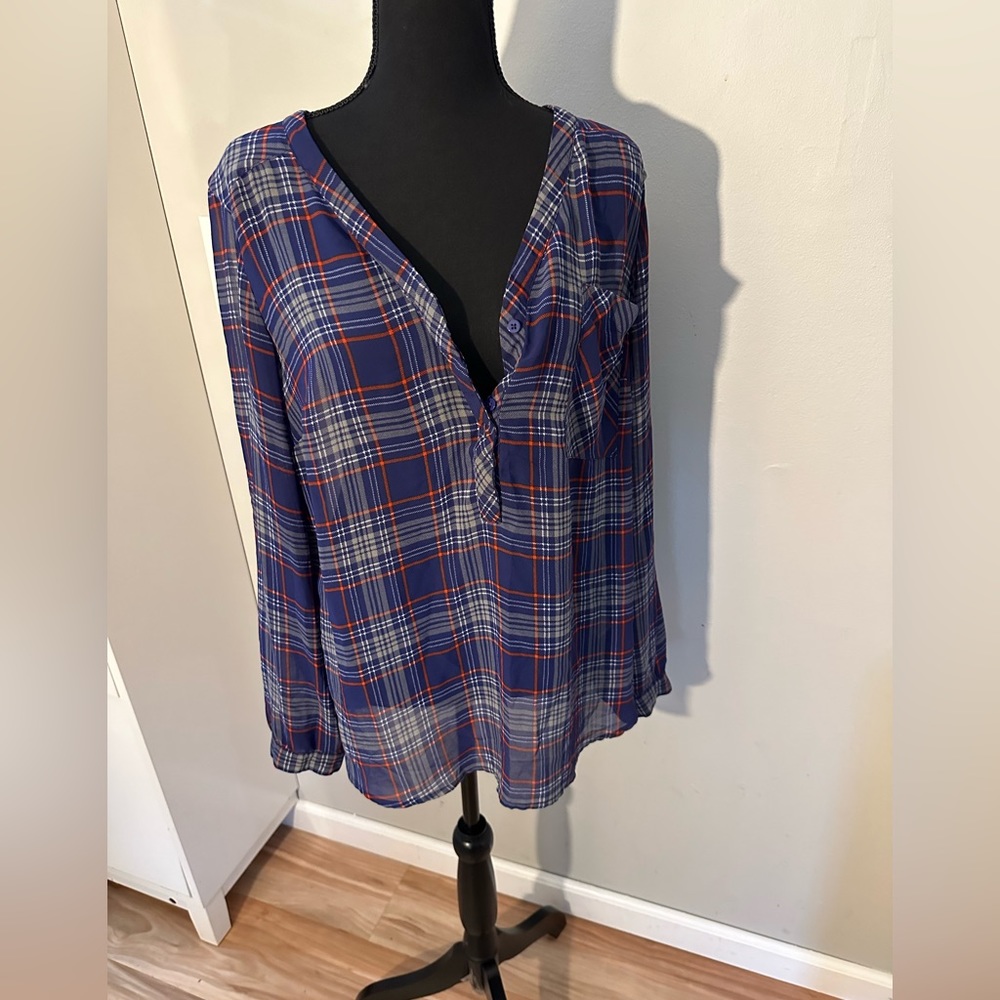 Merona XL sheer plaid top with long sleeves